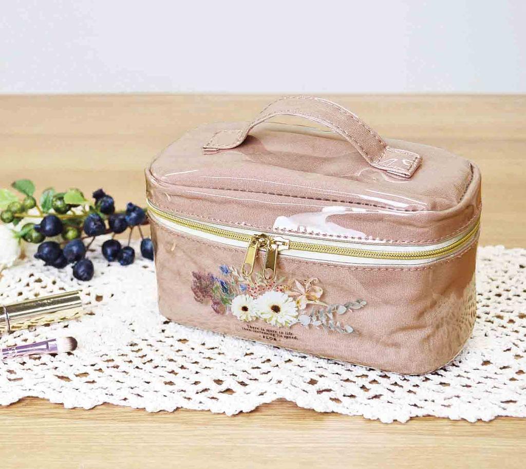 Kijapan Маленькая косметичка размером 18 x 9 x FROR 166276, косметичка/органайзер с разделителями, розовая, S, 10,5 см, Флора, глянцевая, стильная, милая,