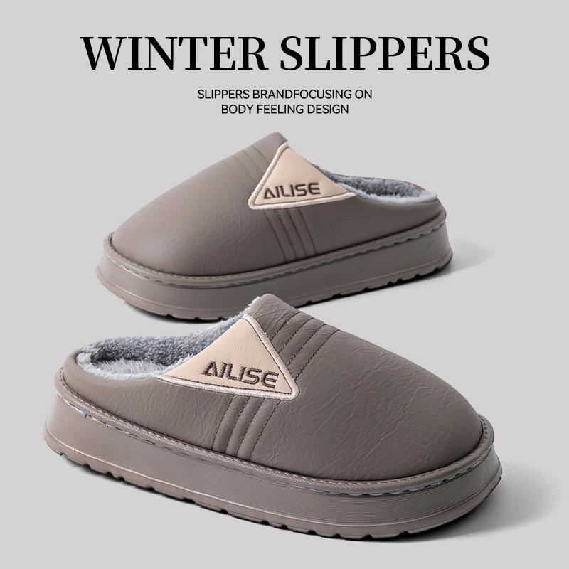 Waterproof Cotton Slippers Men's Autumn and Winter New Home Indoor Warm Large Size Plush Platform Cotton Shoes