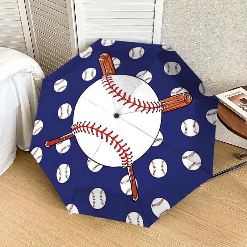 1pc Baseball Pattern with Bats and Balls Umbrella with Plastic Handle,Suitable for All Seasons Home Travel Outdoor UmbrellaDD071
