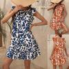 Европейский и американский 2024 Весна/Лето Женское Свободное Платье-Мини - Круглый Вырез, Модный Принт, Короткие Рукава.