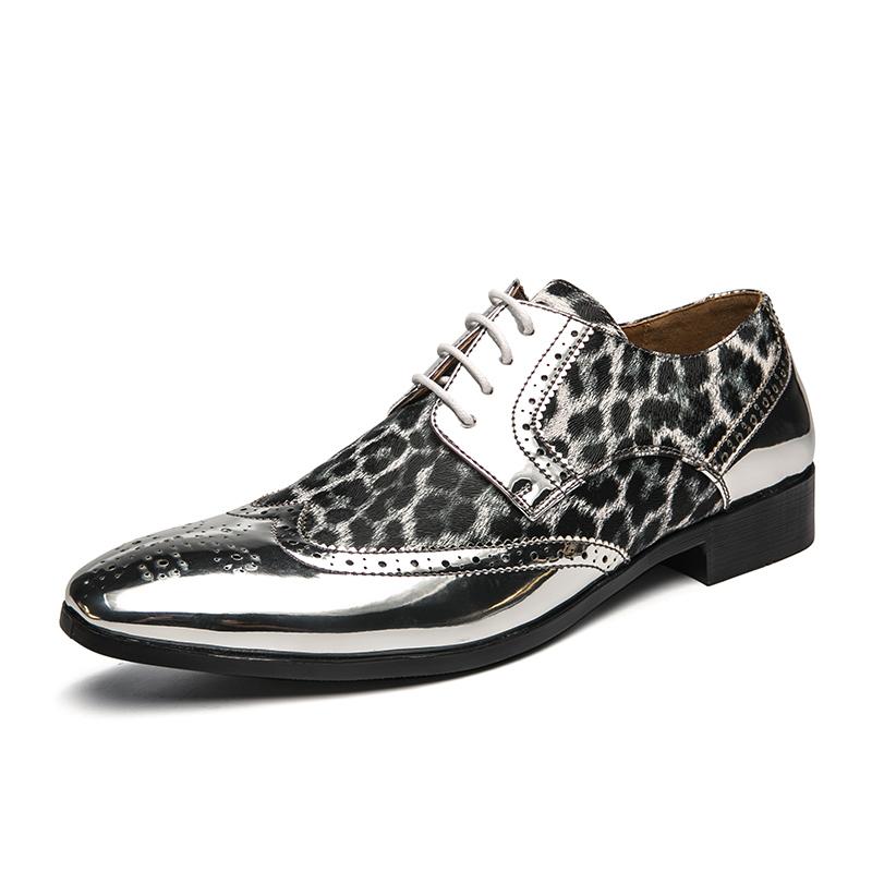 New Leather Men Leopard Print Oxford Shoes Men Dress Shoes Comfortable Man Breathable Mens Nightclub Style Lace Up Casual Shoes