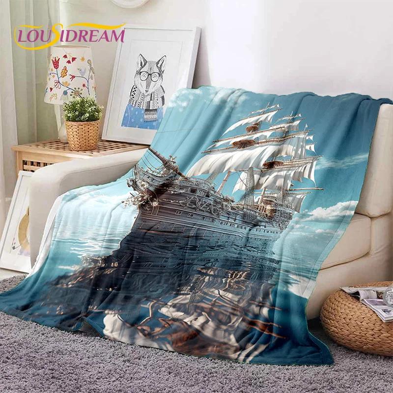 Ancient Pirate Ship Boat,Barque,Sailboa Soft Flannel Blanket,Throw Blanket Comfortable Blanket for Picnic Beds Sofa Home Bedroom