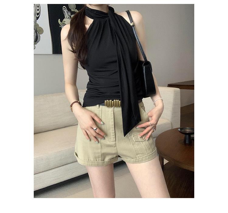 Тайский топ без рукавов с завязками на шее - Уникальный летний дизайн с открытыми плечами для женщин 2026