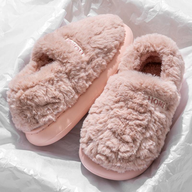 Bag Heel Cotton Slippers Men's Winter Home New Indoor Couple Thick Sole Velvet Non-slip Outer Wear Cotton Shoes Women