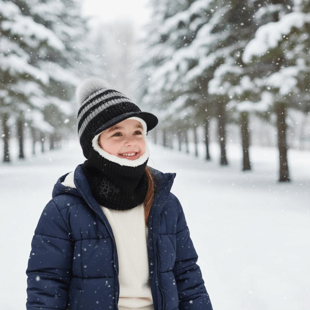 Plush Kids Ear Protection Balaclava Thermal Warm Neck Warmer Hat 2 In 1 Thick Knit Beanie Outdoor