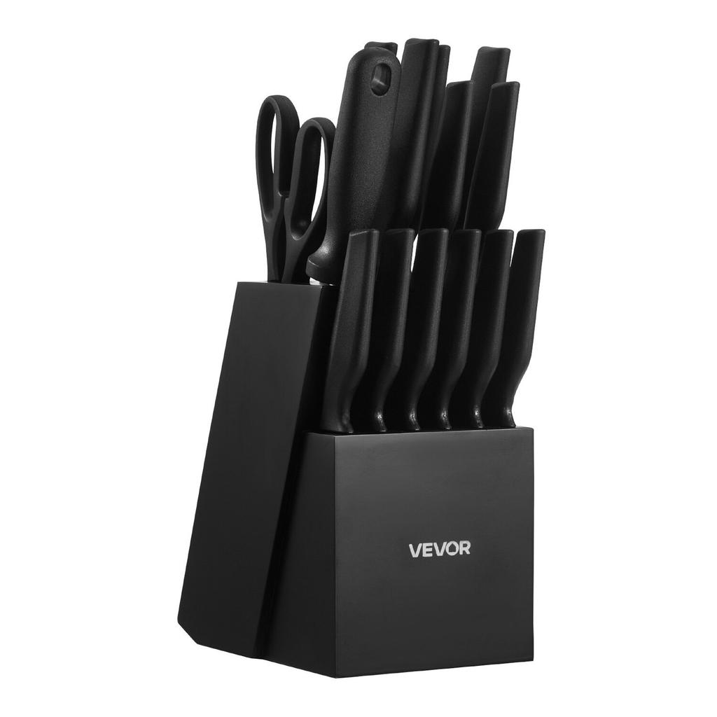 Kitchen Knife Set with Block and Sharpener, 15 Piece German High Carbon Stainless Steel Knife Set, Kitchen Cutlery with PP Ergonomic Handle,