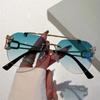 New Rimless Cheetah Decor Sunglasses Gradient UV400 Double Bridge Sun Glasses Shades for Women & Men Lunettes De Soleil Homme