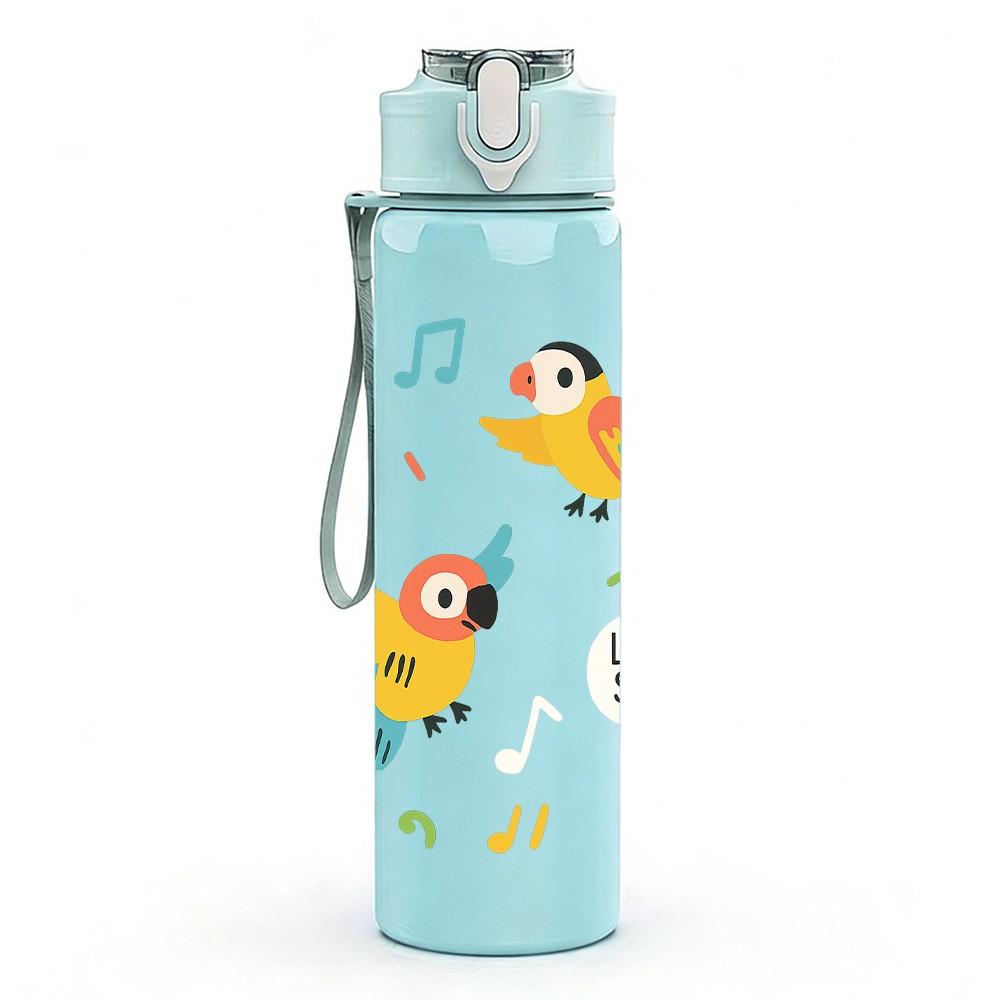 1PC Colorful Bird Repeat Pattern 750ml Color Plastic Sports Water Bottle Leakproof Flip Straw Lid Suitable for Sports Office Home Use