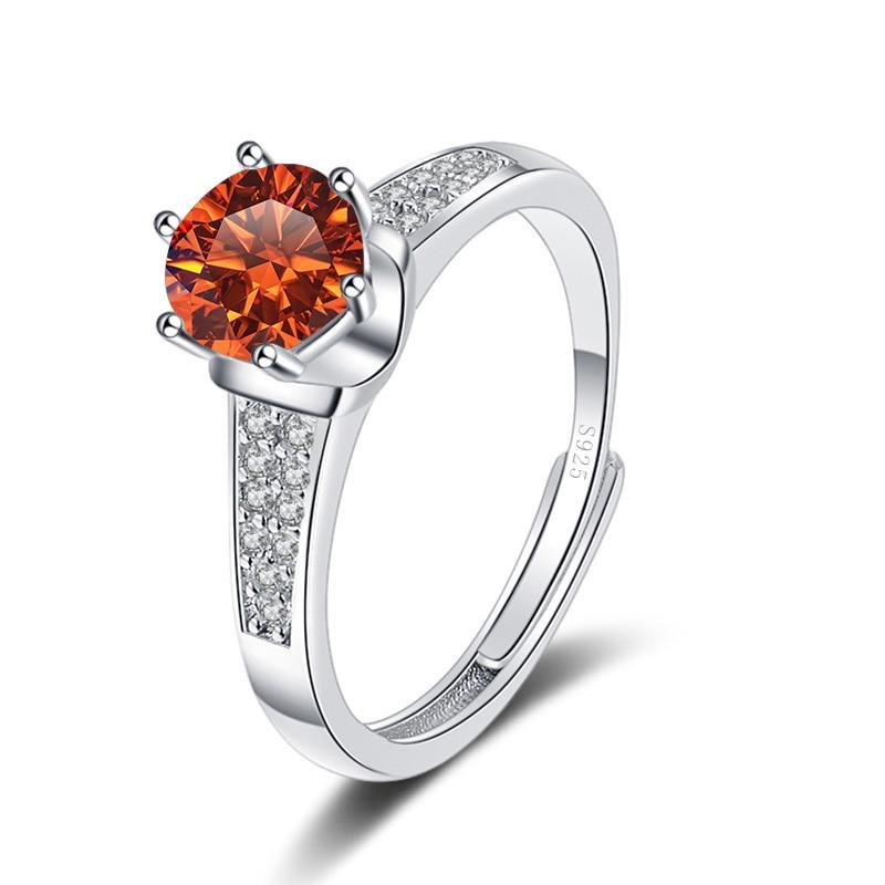 Bague Ringen Real 1ct Round VVS D Moissanite Diamond Ring For Women S925 Sterling Silver Jewelry Six Claw Opening Adjustable Rings