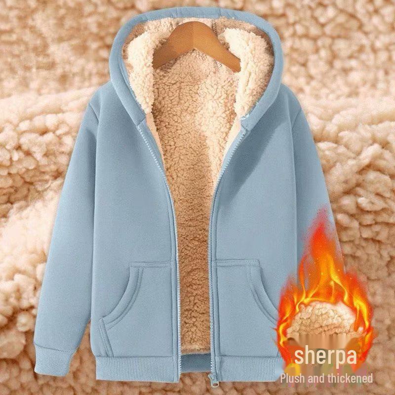 Мужской черный кардиган из овчины с капюшоном - Толстовка Heavyweight Plus Velvet для осени и зимы