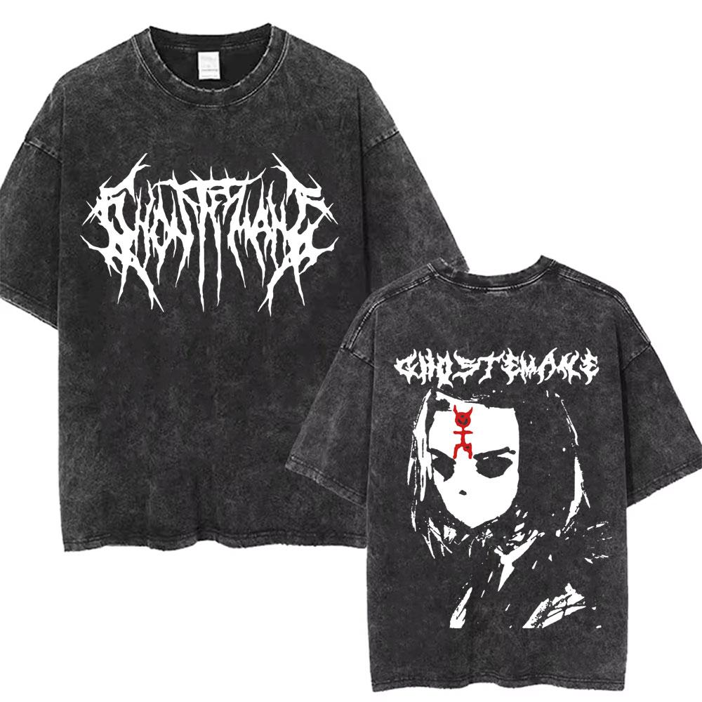 Стирка Винтаж Рэпер Ghostemane Графический Принт Футболка Мужская Женская Хип-Хоп Рэп Рок Трэп Металл Готика Оверсайз Футболка Уличная Одежда
