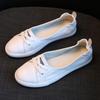 Genuine Leather White Sneakers for Women Plain Flat Casual Travel Shoes for Spring and Summer