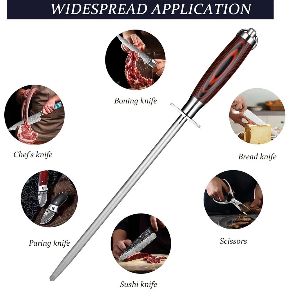 Точилка для кухонных ножей, профессиональная алмазная точилка для ножей, деревянная ручка, ручная, быстрая заточка для всех ножей, 12 дюймов, цветная