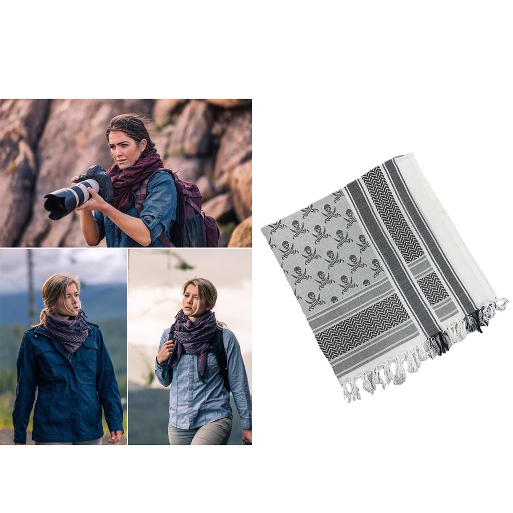 Shemagh Desert Scarf Black and White Arab Keffiyeh Shawl Wrap with Tassels Scarves Bandana Head Wraps for Men and Women