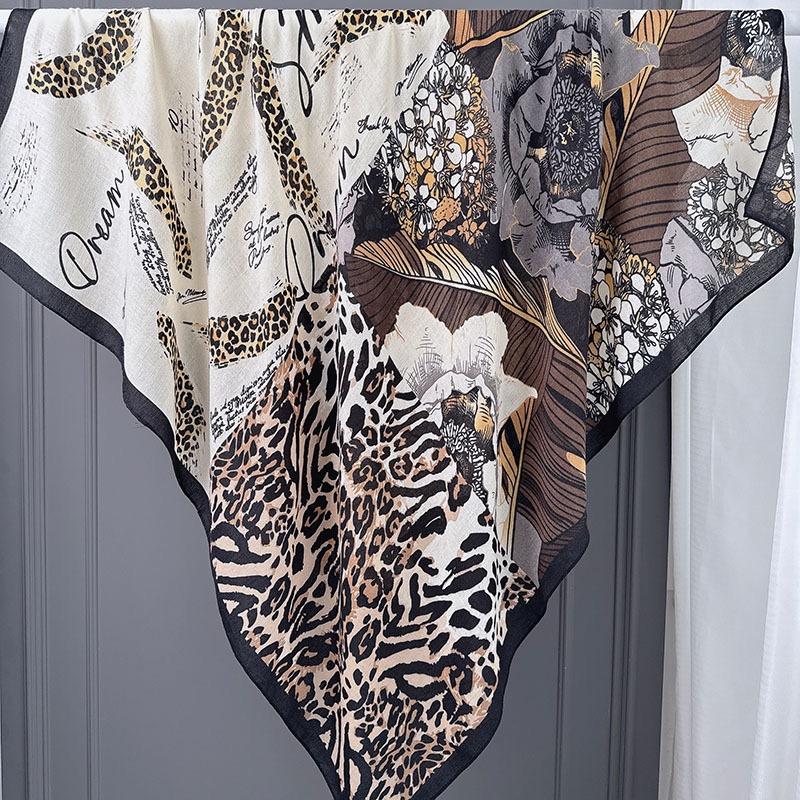 Winter Fashion 130Cm Square Leopard Floral Thick Viscose Shawl Scarf Lady High Quality Wrap Pashmina Stole Bufandas Muslim Hijab