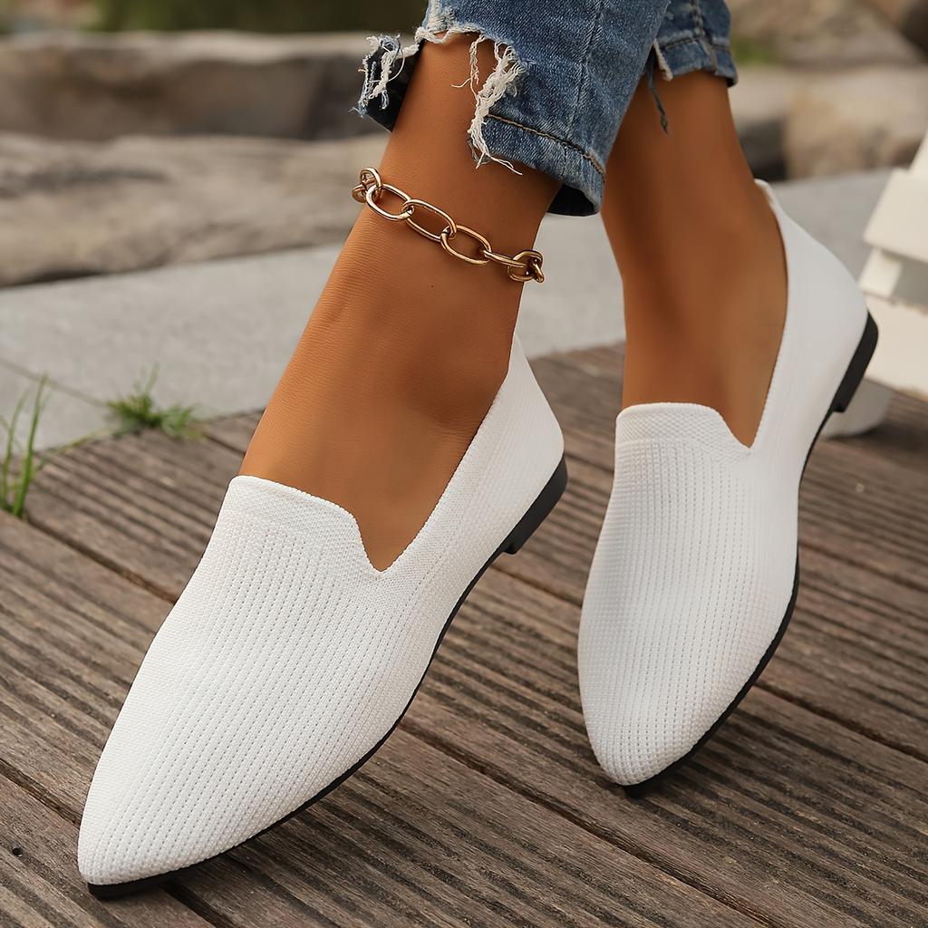 Women's Knitted Flats, Solid Colour Pointed Toe Soft Sole Shoes, Comfortable Daily Wear Flats