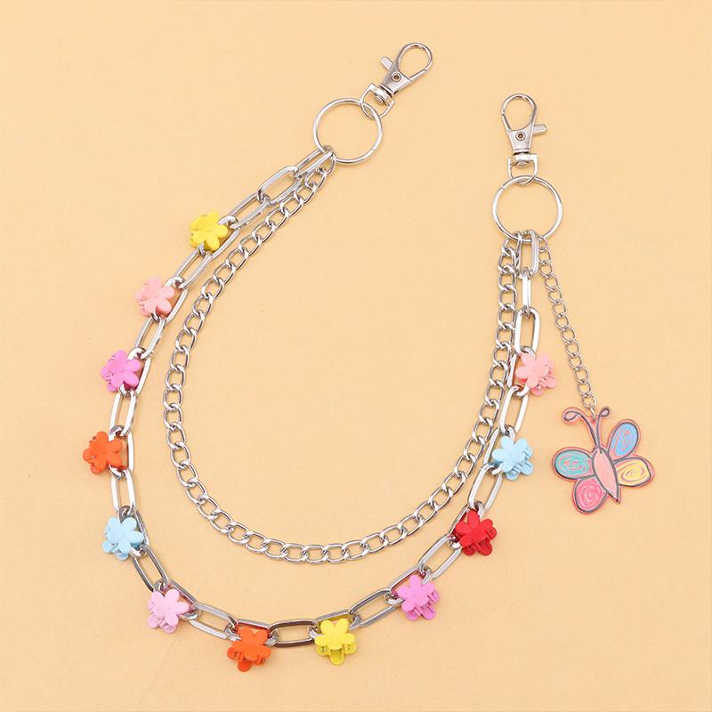 Fashionable Colorful Flower Butterfly Pendant Pants Chain Punk Style Metal Waist Chain Hip-Hop Versatile Pants Chain Gifts