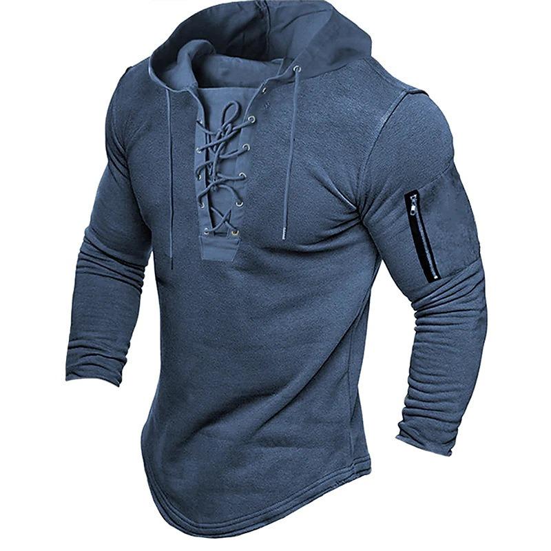 Men's Hooded Sweatshirt with Solid Color Tie Up for Sports and Leisure, Spring Autumn Clothing Accessories Hooded DL24