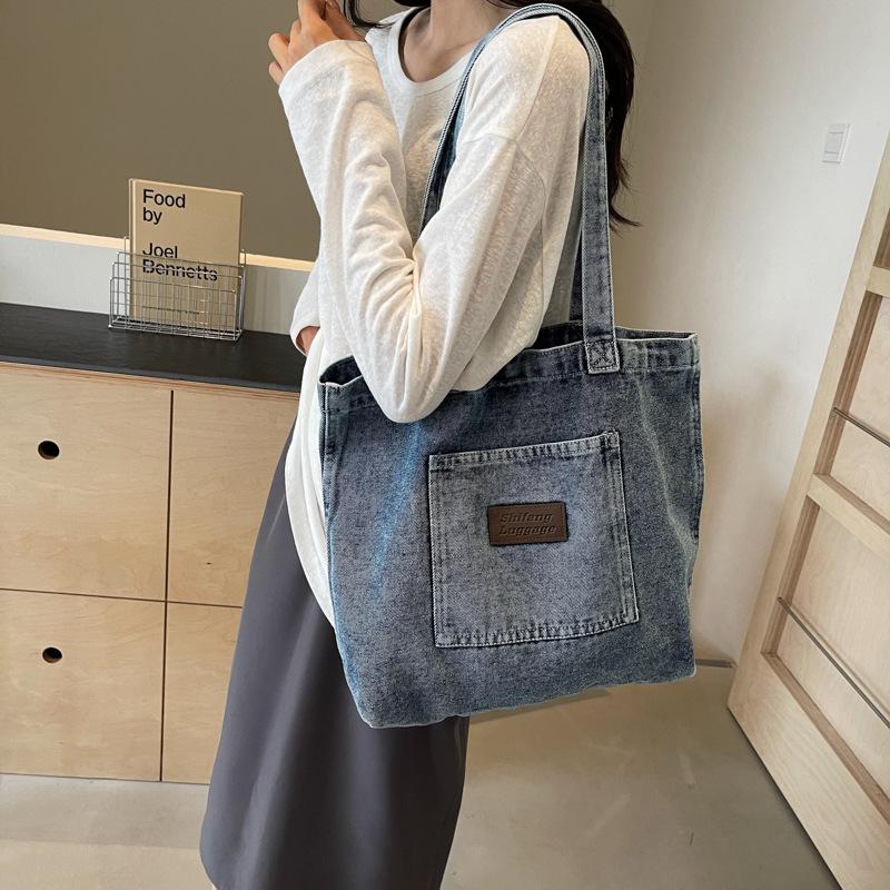Повседневная джинсовая сумка женская модная холщовая карманная литературная сумка через плечо сумка-тоут
