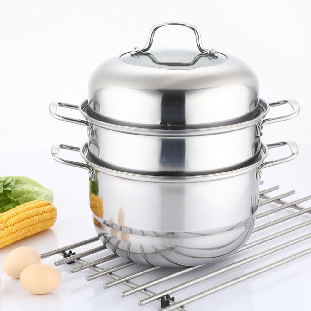 Stainless Steel Steamer Thicken Pot with Lid for Kitchen Cooking