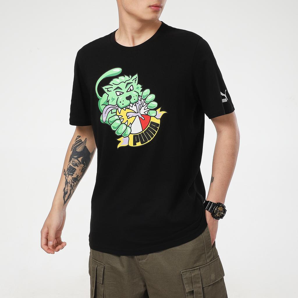 Puma Спортивная футболка с круглым вырезом с графическим принтом Мужские топы Черная 532612-01