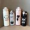 Cartoon Cat Stainless Steel Vacuum Flask with Straw Portable Kids Thermos Mug Travel Thermal Water Bottle Tumbler