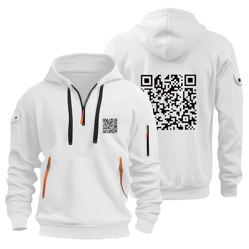 Модная худи с QR-кодом: Мужская толстовка-куртка с бархатом