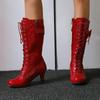 Женские ботинки на высоком каблуке, осенне-зимние новые милые и универсальные женские ботинки в римском стиле на толстом каблуке с кружевом и сращиванием
