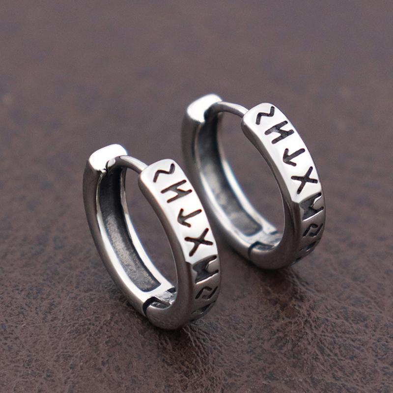 Fashion Norwegian Viking Rune Hoop Earrings for Men Woman Stainless Steel Unisex Nordic Huggie Hoop Earring Retro Charm Jewelry