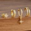 4pcs Fashion Stainless Steel Cubic Zirconia Star Dangle Earring Set For Women Cartilage Piercing Earring Ear Clip Korean Jewelry