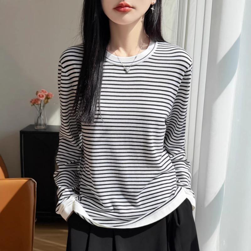 Women S Vintage Striped Crew Neck Loose Long Sleeve Knit Pullover Top