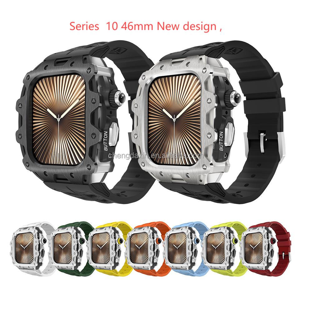 Hot Sale Mod Kit for Apple Watch 10 Series 46mm Silicone Watch Band Stainless Steel Case Smartwatch Replacement Band