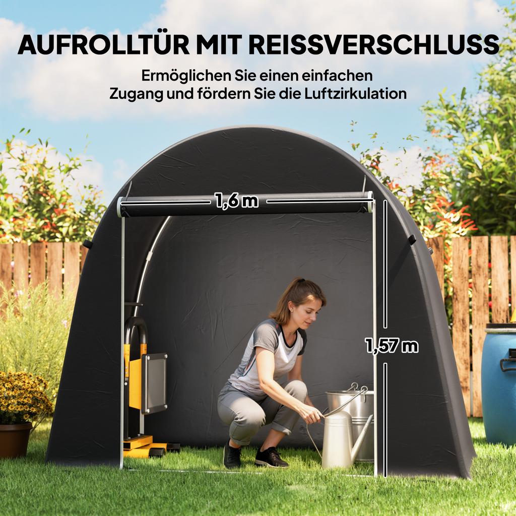 8 x 4 ft Garden Storage Tent, Waterproof Bike Tent with Roll-up Zipper Door and Galvanised Metal Frame, Dark Grey
