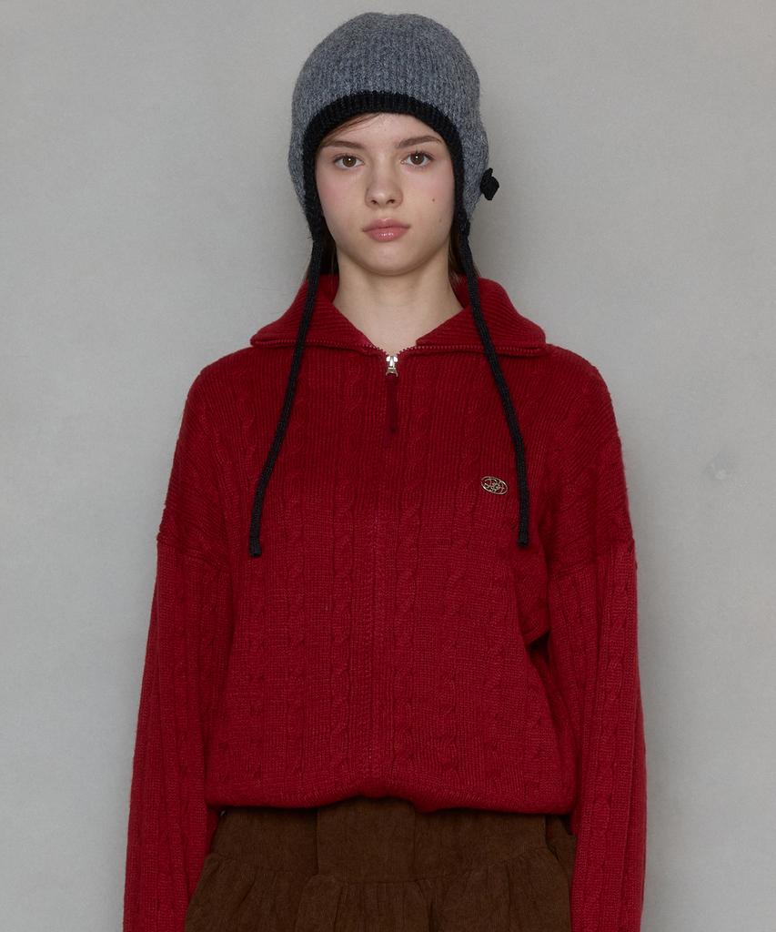 PINK PINEAPPLE Cozy Breeze Knit Zip-Up_Red