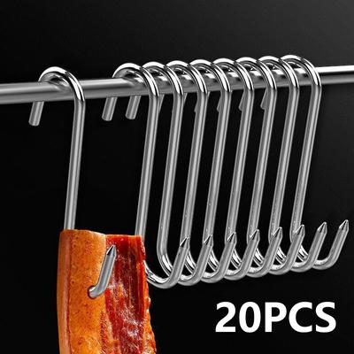 20 шт. S-образный крюк из нержавеющей стали, инструмент для мясника, для копчения, разделки, охоты, курицы, барбекю, свинины, колбасы, бекона, крюк для гриля