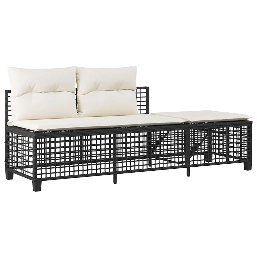 3 Piece Garden Corner Sofa Set with Cushions Black Poly Rattan