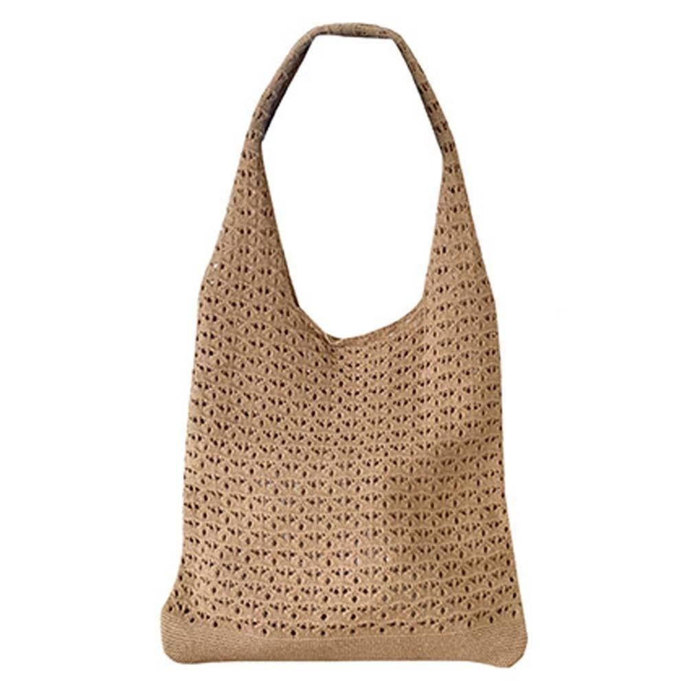 Large Capacity Crochet Tote Bag Lightweight Korean Style Hollow Woven Shoulder Bag Polyester Solid Color Knitting Handbag Spring