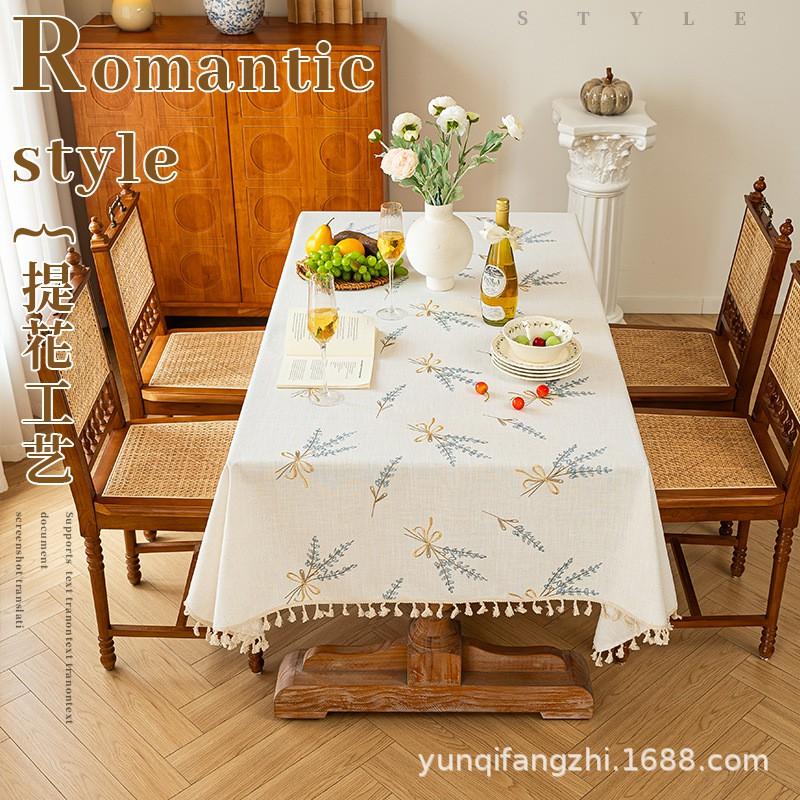 Elegant Embroidered Tablecloth With Tassels French Country Style Floral Botanical Design Dining Table Decor
