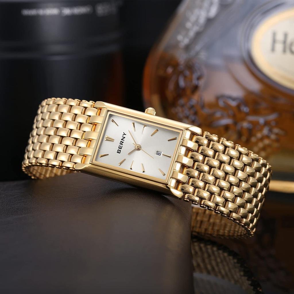 BERNY Watch Watch золотые часы для мужчин японский кварцевый механизм с окошком календаря водонепроницаемые часы роскошные повседневные модные мужские мужские мужские