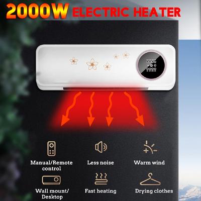 2000 Вт 3 скорости Настенный электрический обогреватель Водонепроницаемый Пульт дистанционного управления Машина для кондиционирования воздуха Экономия тепловой энергии