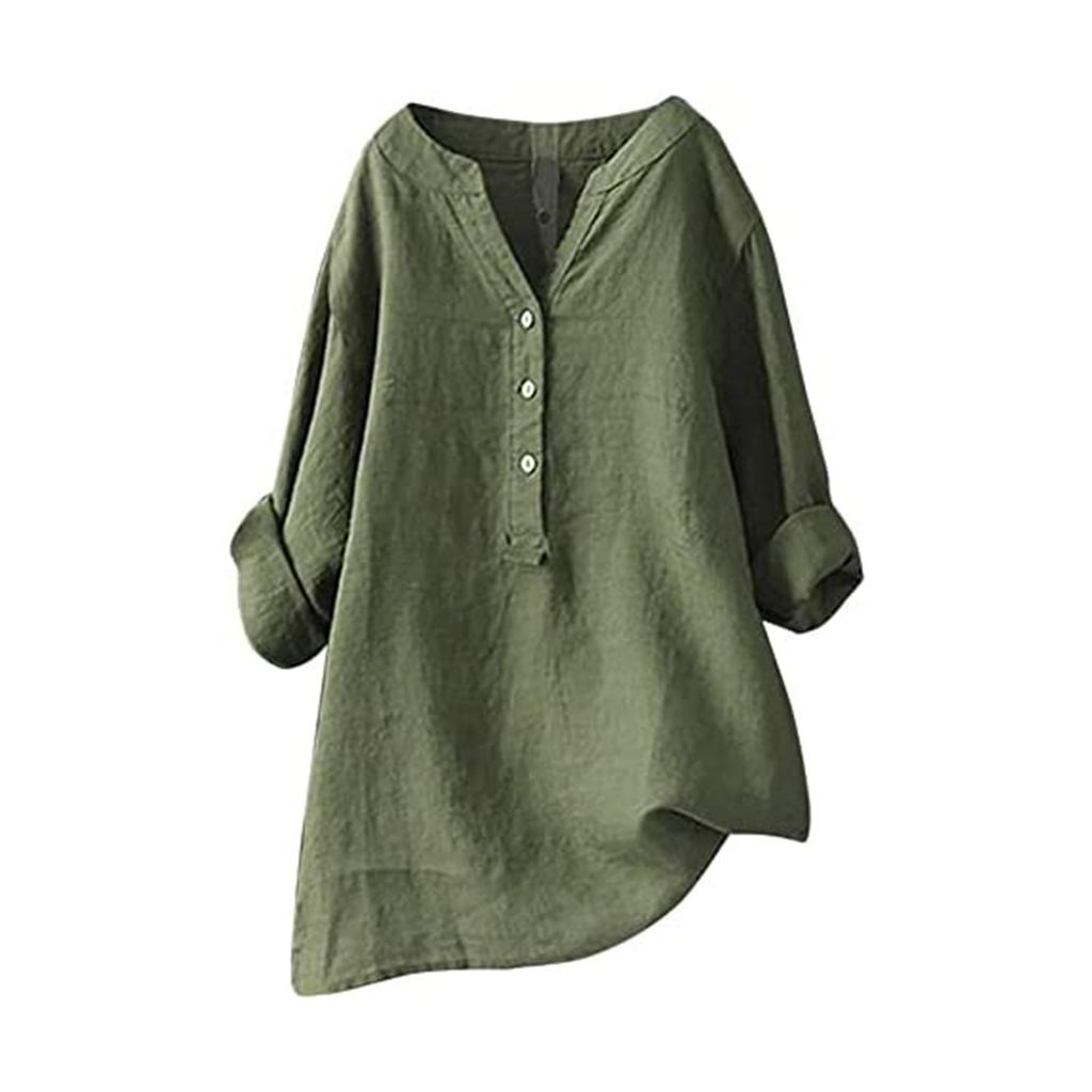 Women Solid Stand Collar Long Sleeve Shirt Casual Loose Blouse Button Down Tops