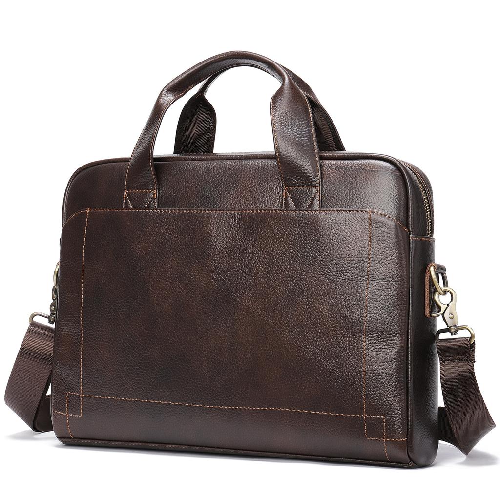 Men's Leather Handbag Head Layer Cowhide Briefcase Leather Laptop Bag Business Bag