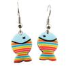 [R1268] - Handmade 'Colombine & Arlequin' Earrings Blue Multicolor (fish) - 16x11 Mm