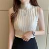 Women Summer Knitted Tank Top Solid Color Half Turtleneck Slim Fit Tops Multi-color Sleeveless Vest