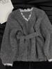 Women's Grey French Lace Patchwork Pullover: Stylish Two-Piece Look, Soft Collar, Perfect for Autumn/Winter