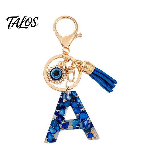 Брелок-подвеска серии Talos Blue, Брелок с подвеской в виде начальной буквы с дизайном в виде глаз и кисточки, Держатель от A до Z для сумок, рюкзаков, автомобилей, аксессуары