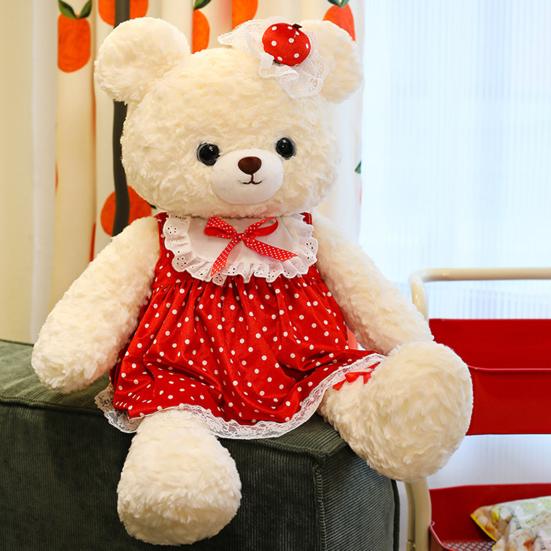 Кукла Мишка Мягкая Пушистая Платье в Красный Горошек Кружевные Украшения Удобная Обнимашка Мишка Плюшевая Игрушка Подушка для Спальни Декор для Дивана