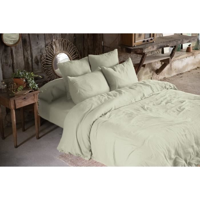 Housse de couette - Gaia - Double Gaze Coton - Vert d'eau - 260x240cm - Lavable à 60°