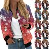 Jackets For Women Long Sleeve Lightweight Zip Up Cropped Fashion Christmas Print Outerwear Casual Quilted Jackets Whith Pockets
