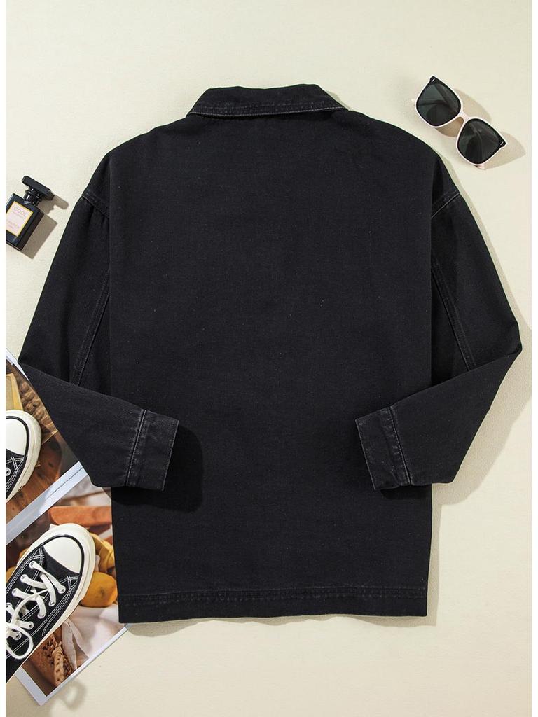 Женская джинсовая куртка в европейском и американском стиле с большими карманами и длинными рукавами на пуговицах